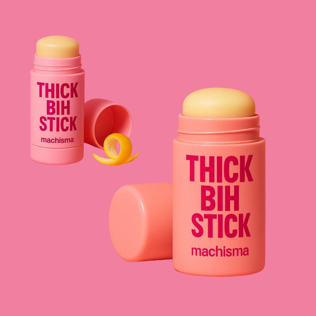 Mini pink shopping cart loaded with Thick Bih Stick bottles